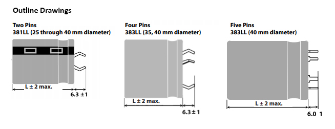 Cornell Dubilier CDE 381LL Series of Long-Life Snap-in Aluminum Electrolytic Capacitor