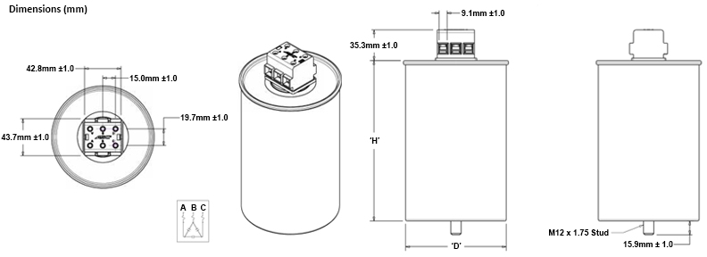 ASC Capacitors X382 3-Phase Oil and Gel Filled Metallized Polypropylene Film Capacitors