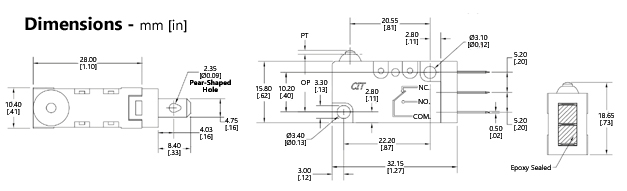 CIT Relay & Switch Miniature IP67 Process Sealed VM3S Series Snap-Action Switch