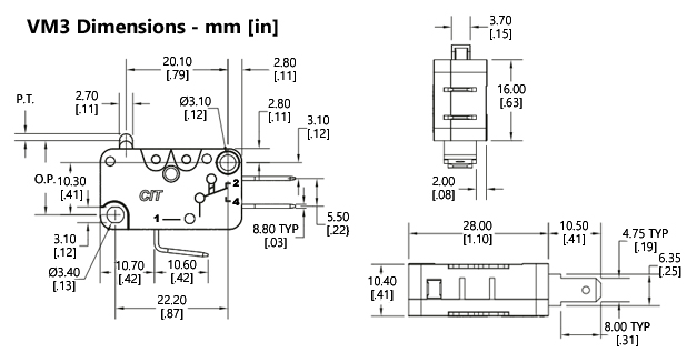 CIT Relay Switch VM3 Miniature and SM3 Micro Snap-Action Switch Panel-Mount Type