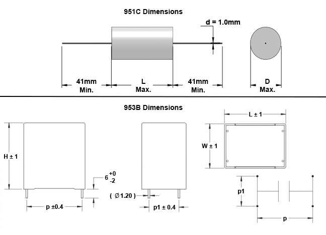 Cornell Dubilier Electronics (CDE) 951C and 953B Metalized Polypropylene Film Capacitors