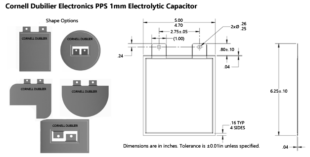 Cornell Dubilier Electronics Ultra-Thin 1mm Polymer Aluminum Electrolytics