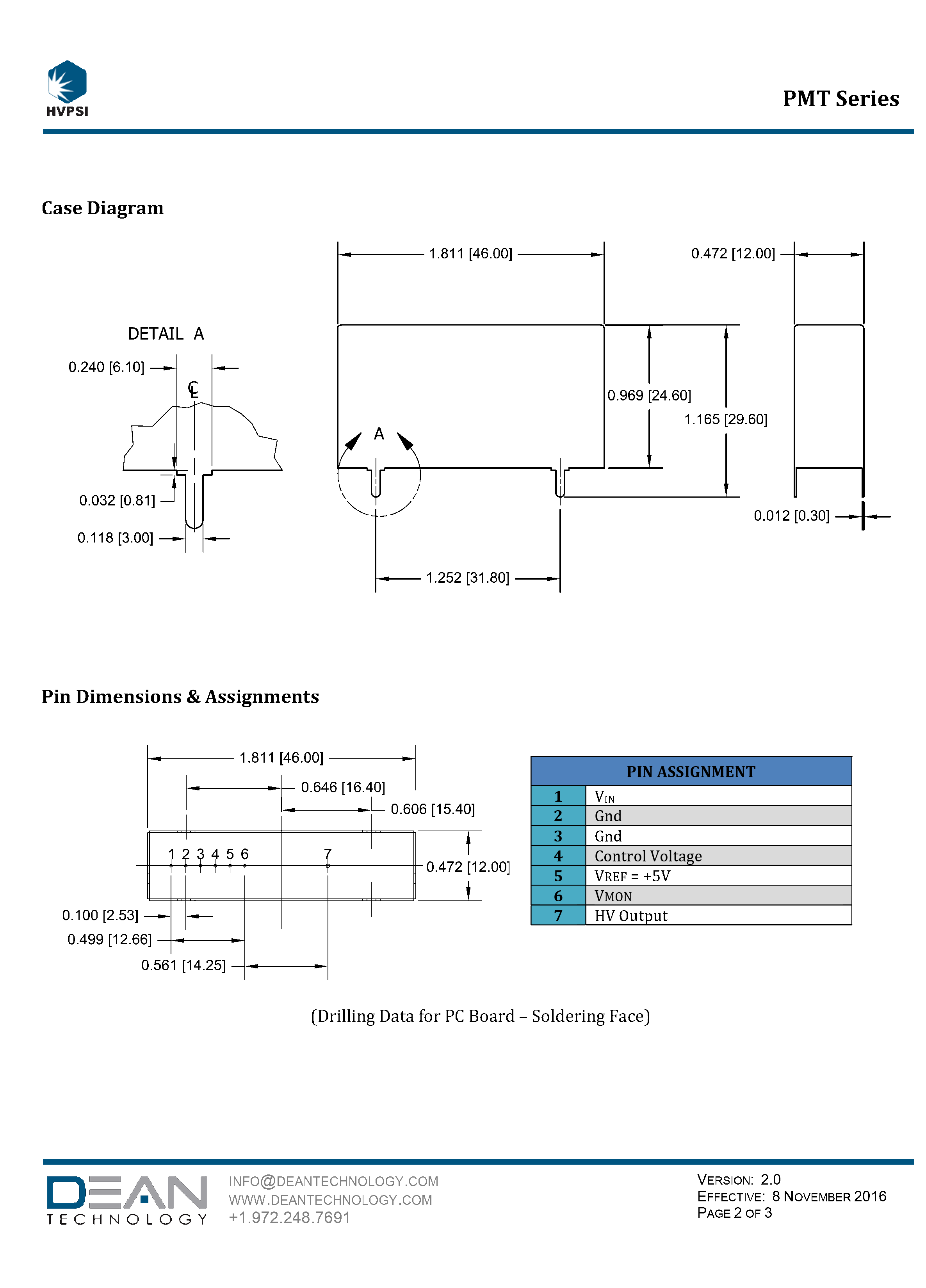 Dean Technology PMT Series Microsize DC/DC High Voltage Power Supplies