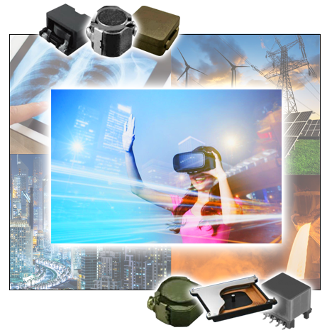 Sumida Power Inductors & RF Inductors, Power Transformers, Signal Magnetics, EMC Coils, Sensors and Actuators, Automotive modules, Magnetic materials, Ceramics, EMS and Flexible Connections and components for medical equipment