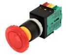 Click to view full size of image of ECS-E1 Flat Type Maintained Non-Illuminated Green Industrial Control Emergency Stop Switch, Square w/Yellow 6V AC/DC LED Lamp