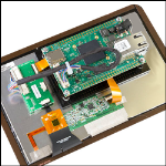 Click to view full size of image of Novasom Industries' NPC-7RGB-RES-U5-OF, Display RGB 7' 800x480, RES touch with openframe, connection cables/adapter and mounting frame to Novasom board. including Novasom U5C board & power supply